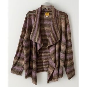 Ruby Rd. Open Front Cardigan Sweater Striped Purpl/Brwn Knit Stretch Womens 2X
